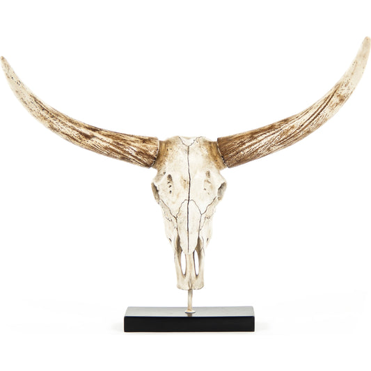 Bull Skull by Zentique in distressed white, brown and polyresin. Made from polyresin in a rustic style.