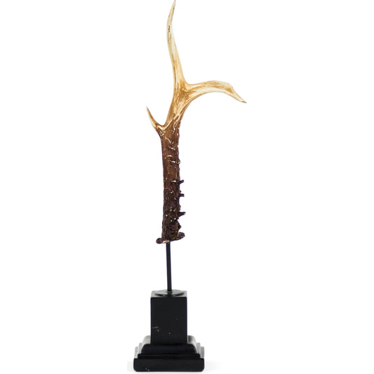 Antler with Base by Zentique in distressed ombre brown on black base and polyresin. Made from polyresin in a modern style.