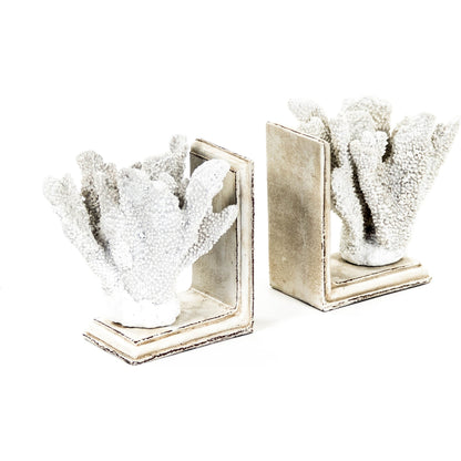 Coral Bookends by Zentique in distressed white on distressed off-white base and polyresin. Made from polyresin in a coastal style.