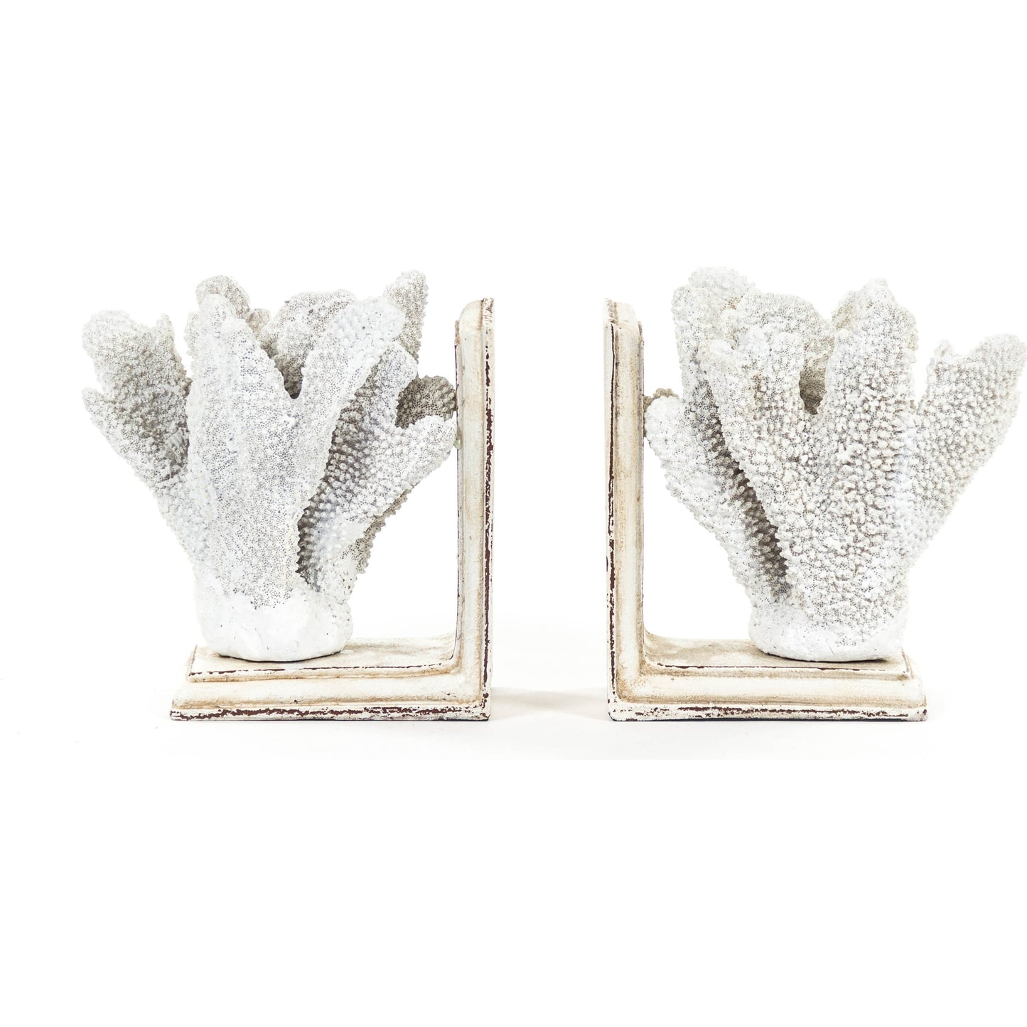 002 S-338497 | Additional Silo | Coral Bookends by Zentique in distressed white on distressed off-white base and polyresin. Made from polyresin in a coastal style.