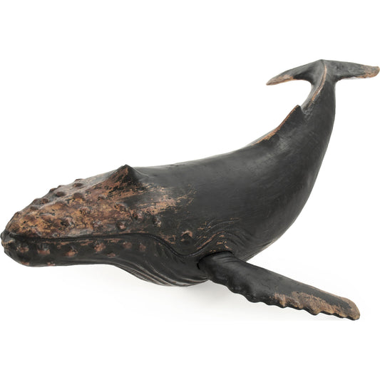 Whale Sculpture by Zentique in distressed black and resin. Made from resin in a coastal style.