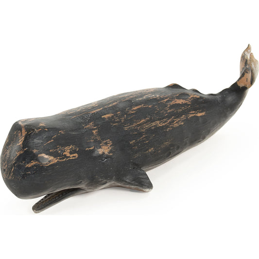 Whale Sculpture by Zentique in distressed black and resin. Made from resin in a coastal style.