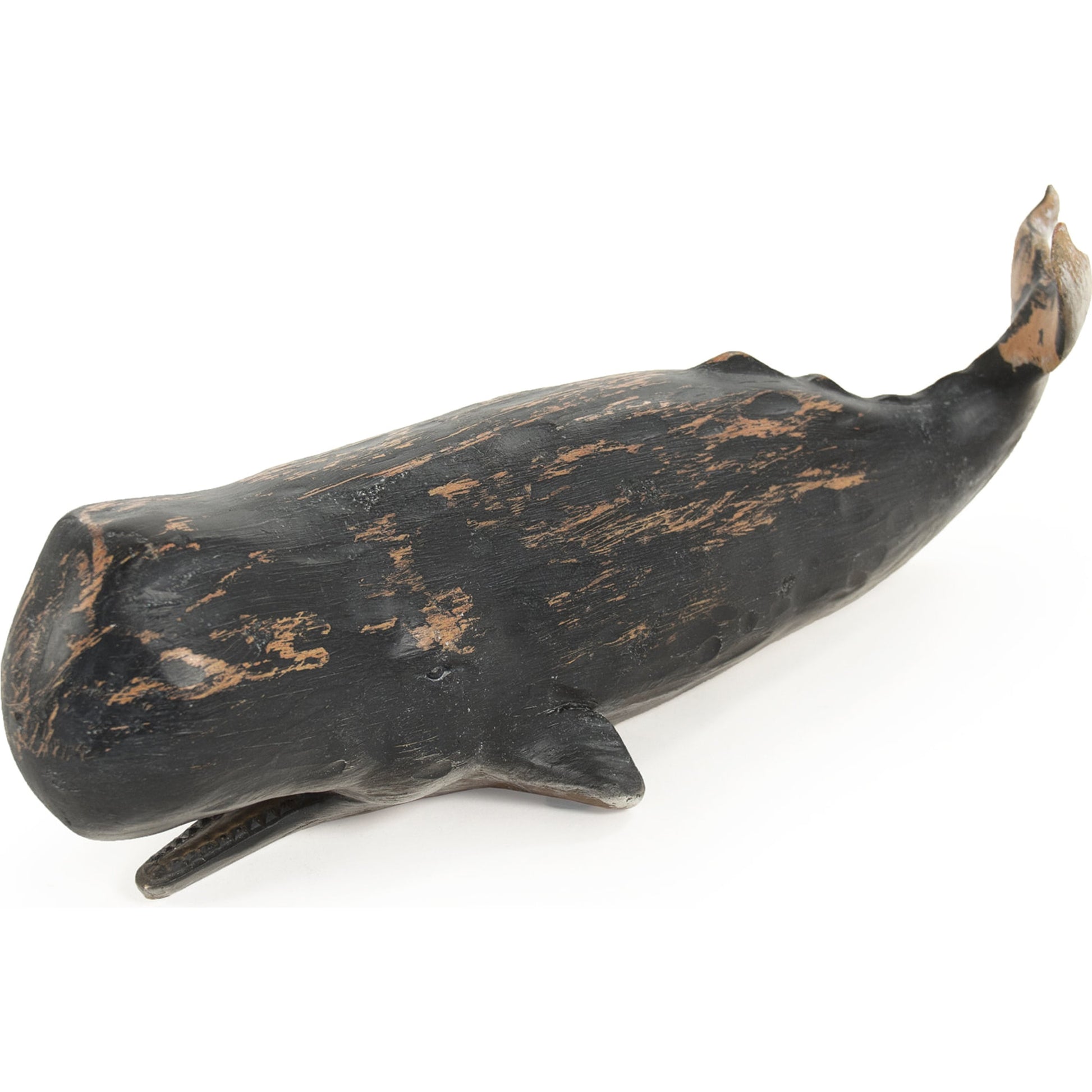 Whale Sculpture by Zentique in distressed black and resin. Made from resin in a coastal style.
