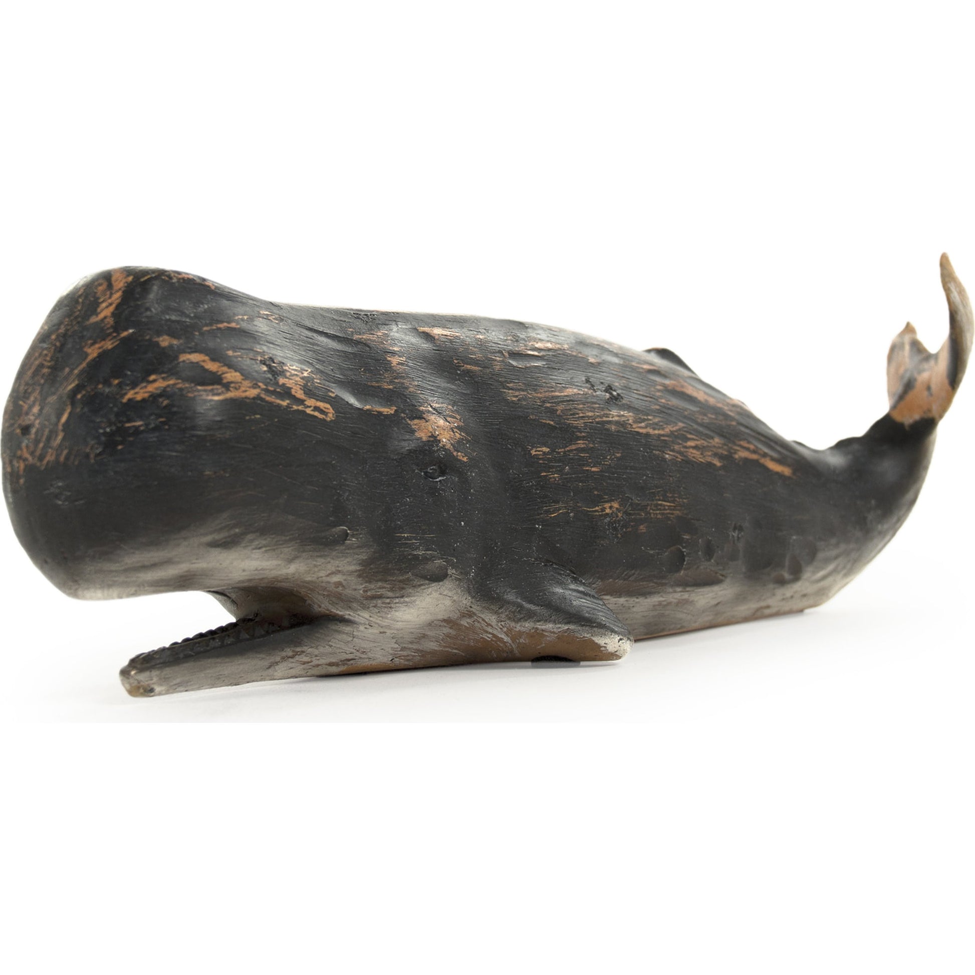 Whale Sculpture by Zentique in distressed black and resin. Made from resin in a coastal style.