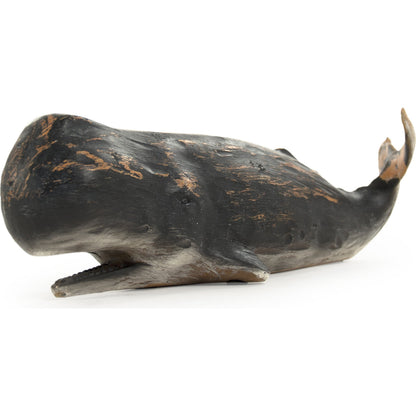 Whale Sculpture by Zentique in distressed black and resin. Made from resin in a coastal style.
