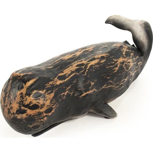 Whale Sculpture by Zentique in distressed black and resin. Made from resin in a coastal style.