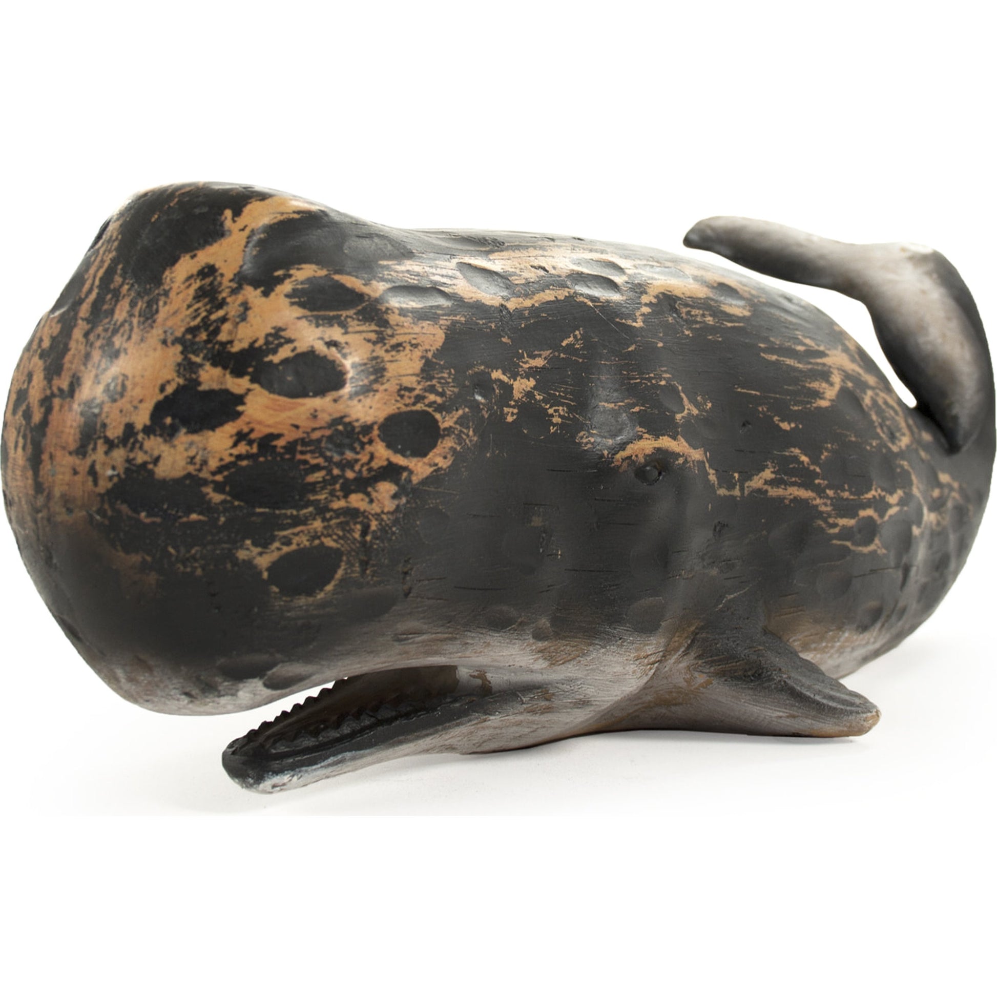 Whale Sculpture by Zentique in distressed black and resin. Made from resin in a coastal style.