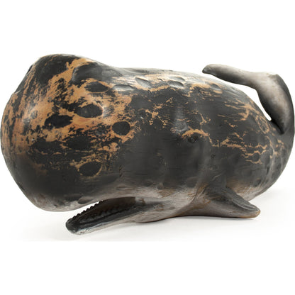 Whale Sculpture by Zentique in distressed black and resin. Made from resin in a coastal style.