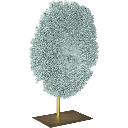 Blue Coral on Gold Base by Zentique in pale blue, distressed gold and resin, metal. Made from resin, metal in a coastal style.