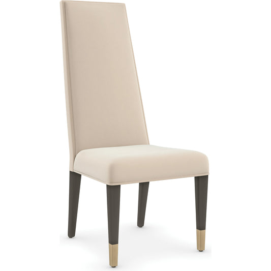 The Masters Dining Side Chair by Caracole in cream, gold and chocolate truffle, brushed gold. Made from birch in a modern style.