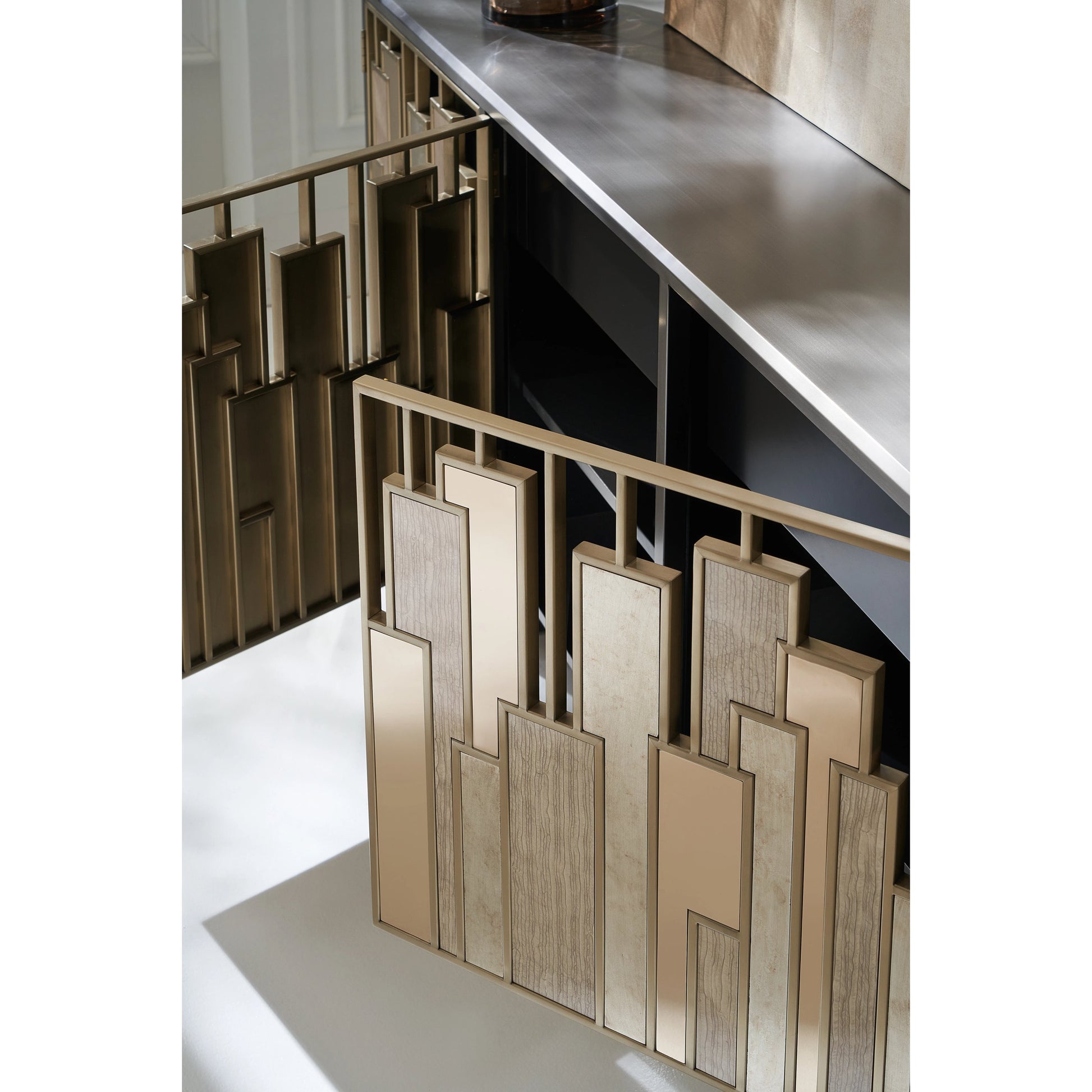 Midtown by Caracole in natural and brushed gold, brushed tungsten, dusty silver, mirrored bronze. Made from metal in a modern style.