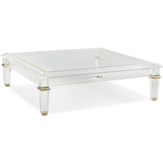 Pierre Cocktail Table by Caracole in acrylic and majestic gold. Made from acrylic, brass in a modern style.