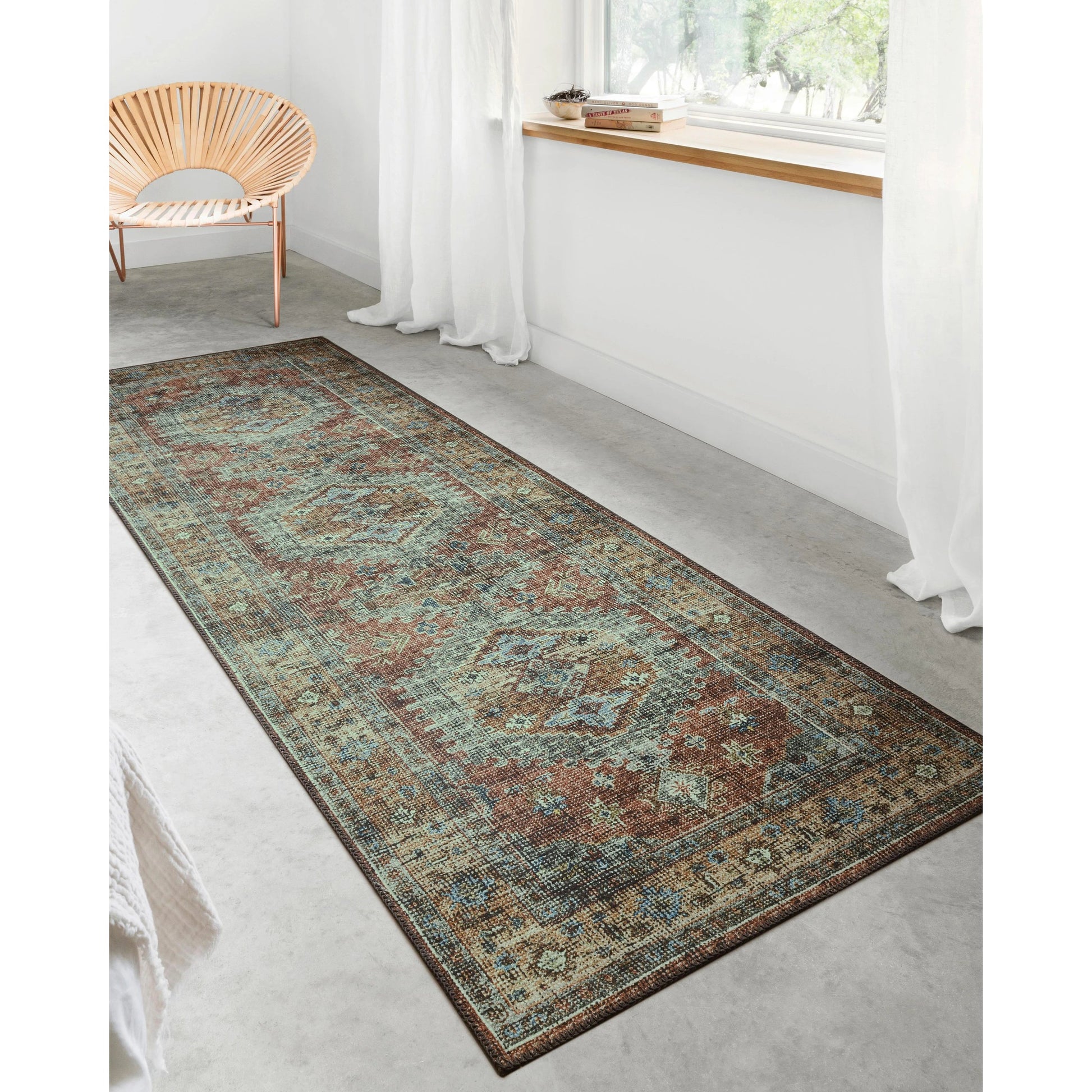 Skye SKY-07 Rug by Loloi II in terracotta, sky. Made from 100% polyester in a traditional s