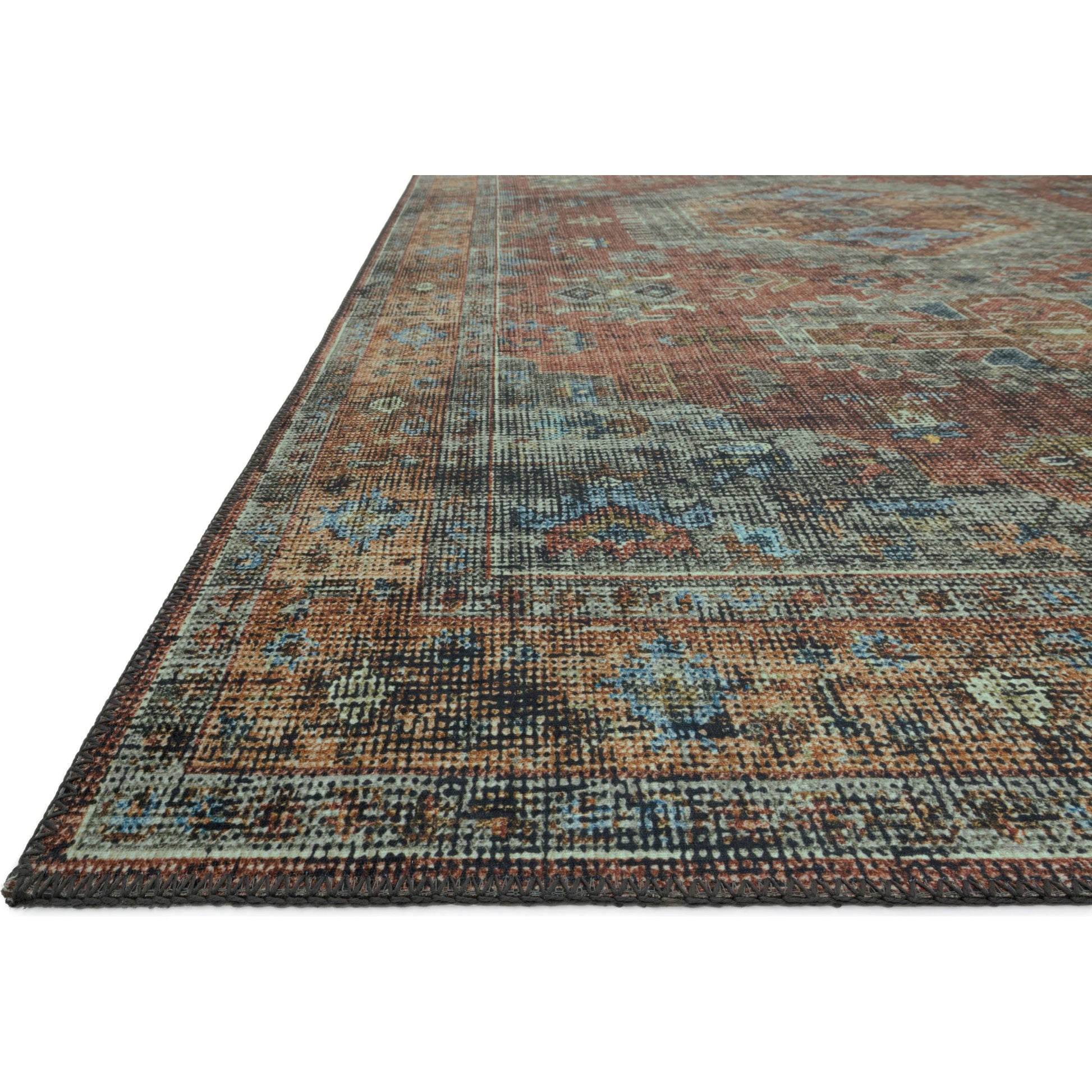 Skye SKY-07 Rug by Loloi II in terracotta, sky. Made from 100% polyester in a traditional sty