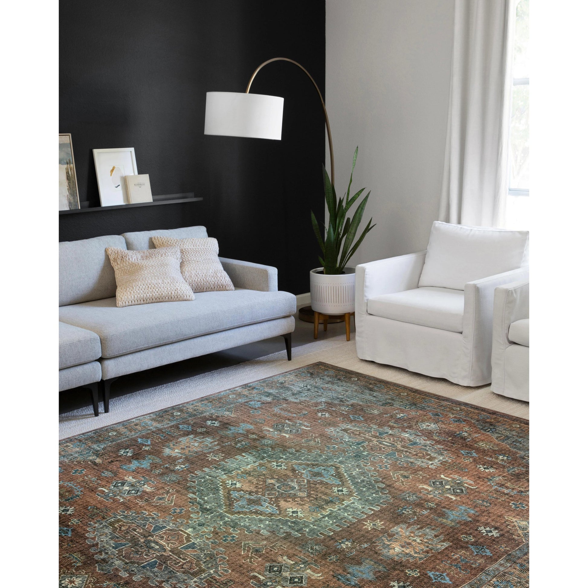 Skye SKY-07 Rug by Loloi II in terracotta, sky. Made from 100% polyester in a traditional s