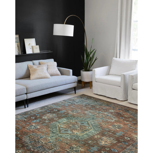 Skye SKY-07 Rug by Loloi II in terracotta, sky. Made from 100% polyester in a traditional s