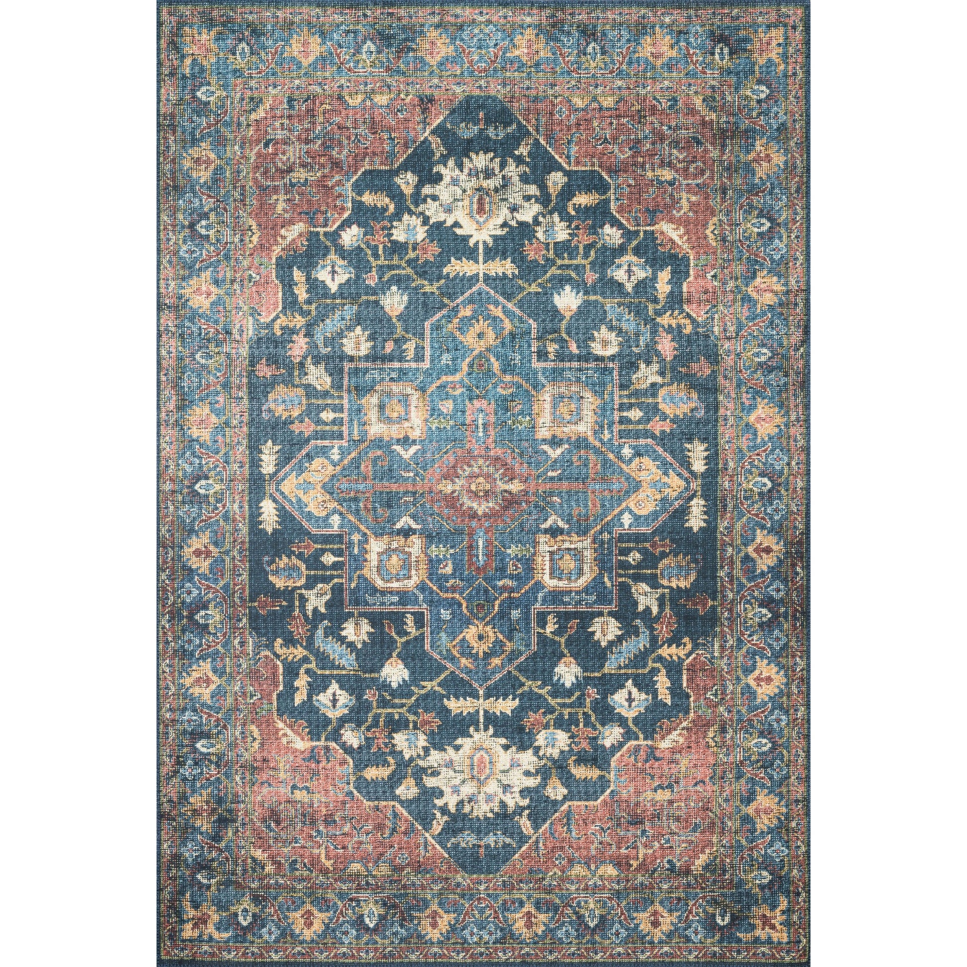 Skye SKY-08 Rug by Loloi II in denim, brick. Made from 100% polyester in a traditional s