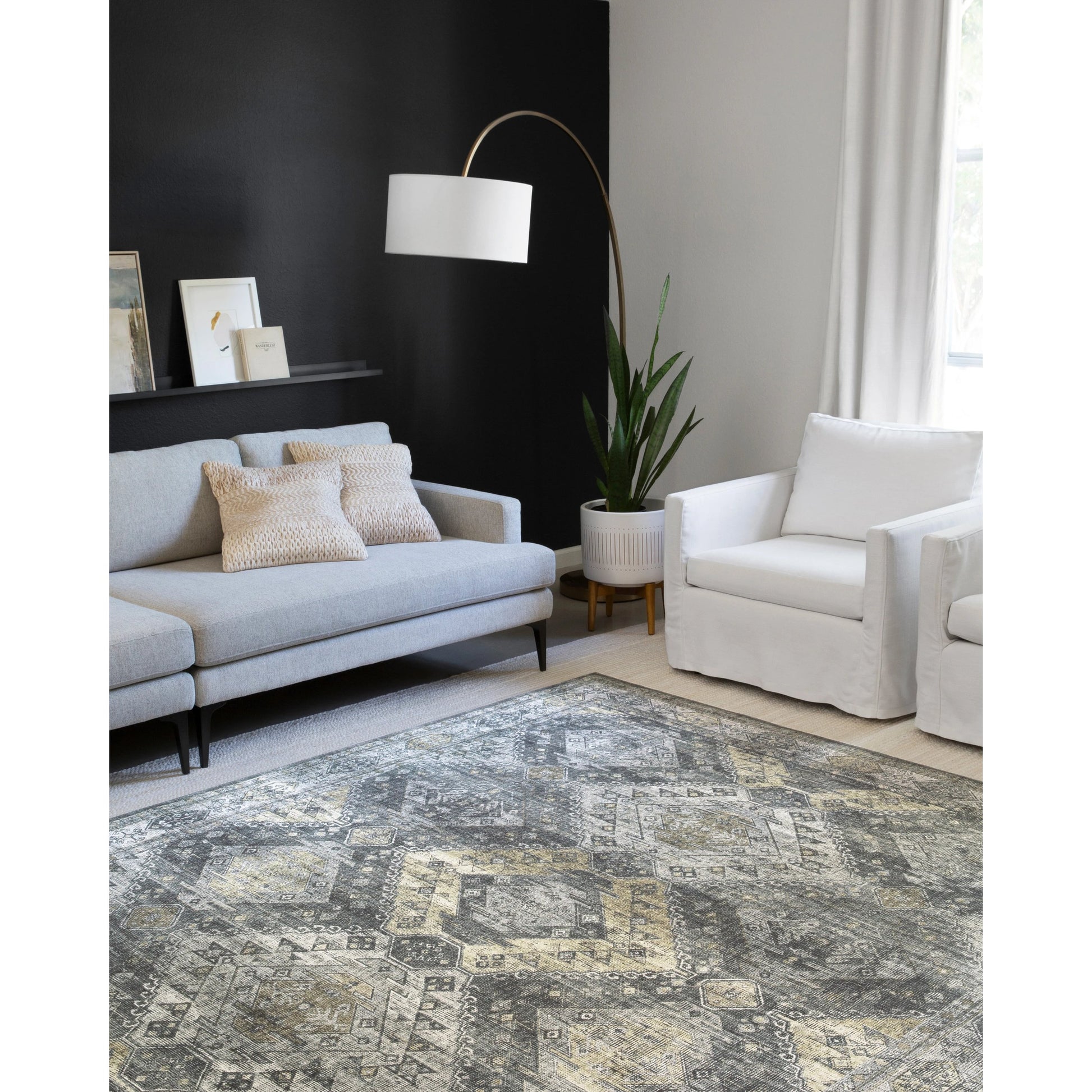 Skye SKY-09 Rug by Loloi II in graphite, silver. Made from 100% polyester in a rustic style