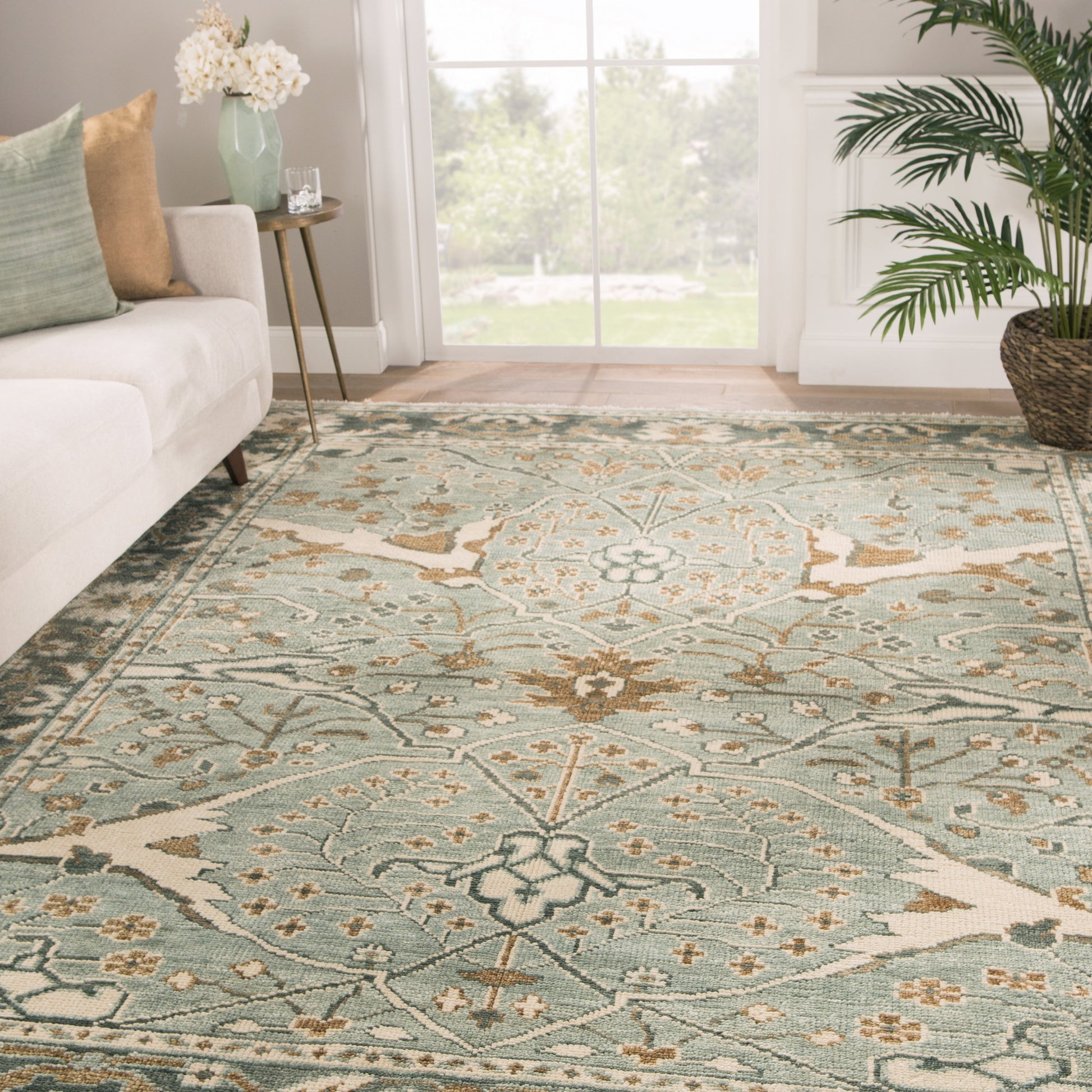 Salinas SLN11 Rug by Jaipur Living in light teal, ivory. Made from 100% wool in a unique style.