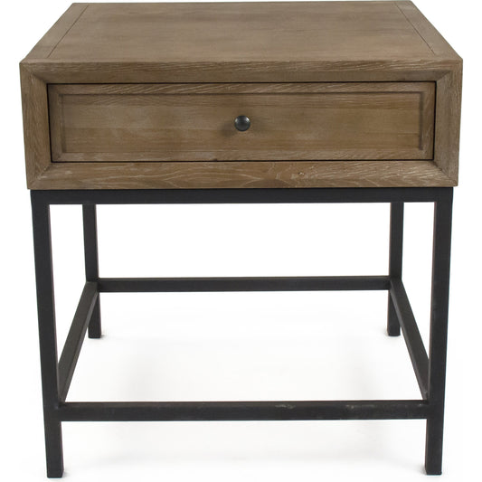 Finneas Side Table by Zentique in limed grey oak and limed grey oak, black metal. Made from limed grey oak, black metal in a modern style.