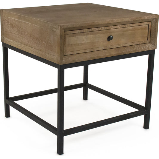 Finneas Side Table by Zentique in limed grey oak and limed grey oak, black metal. Made from limed grey oak, black metal in a modern style.