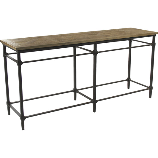 Aveline Console by Zentique in pine top, metal base. Made from pine top, metal base in a modern style.