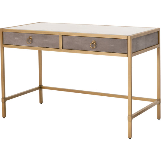 Strand Shagreen Writing Desk by Essentials For Living in gray shagreen, brushed gold. Made from faux shagreen resin, metal in a modern style.