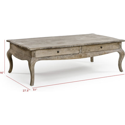 Arles Coffee Table by Zentique in limed gray and oak. Made from oak in a cottage & farmhouse style.
