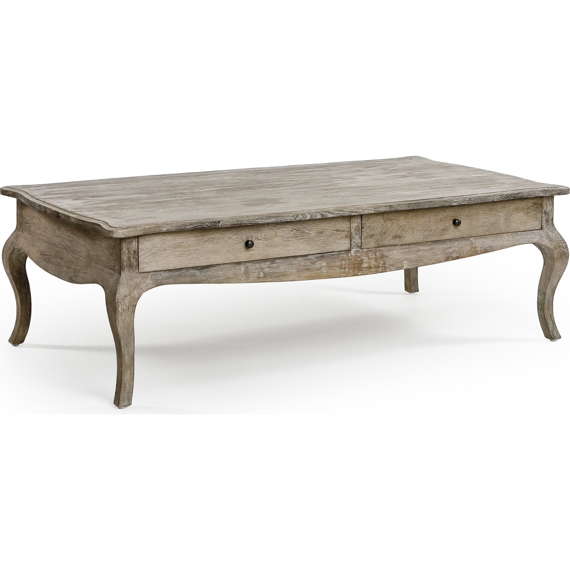 Arles Coffee Table by Zentique in limed gray and oak. Made from oak in a cottage & farmhouse style.