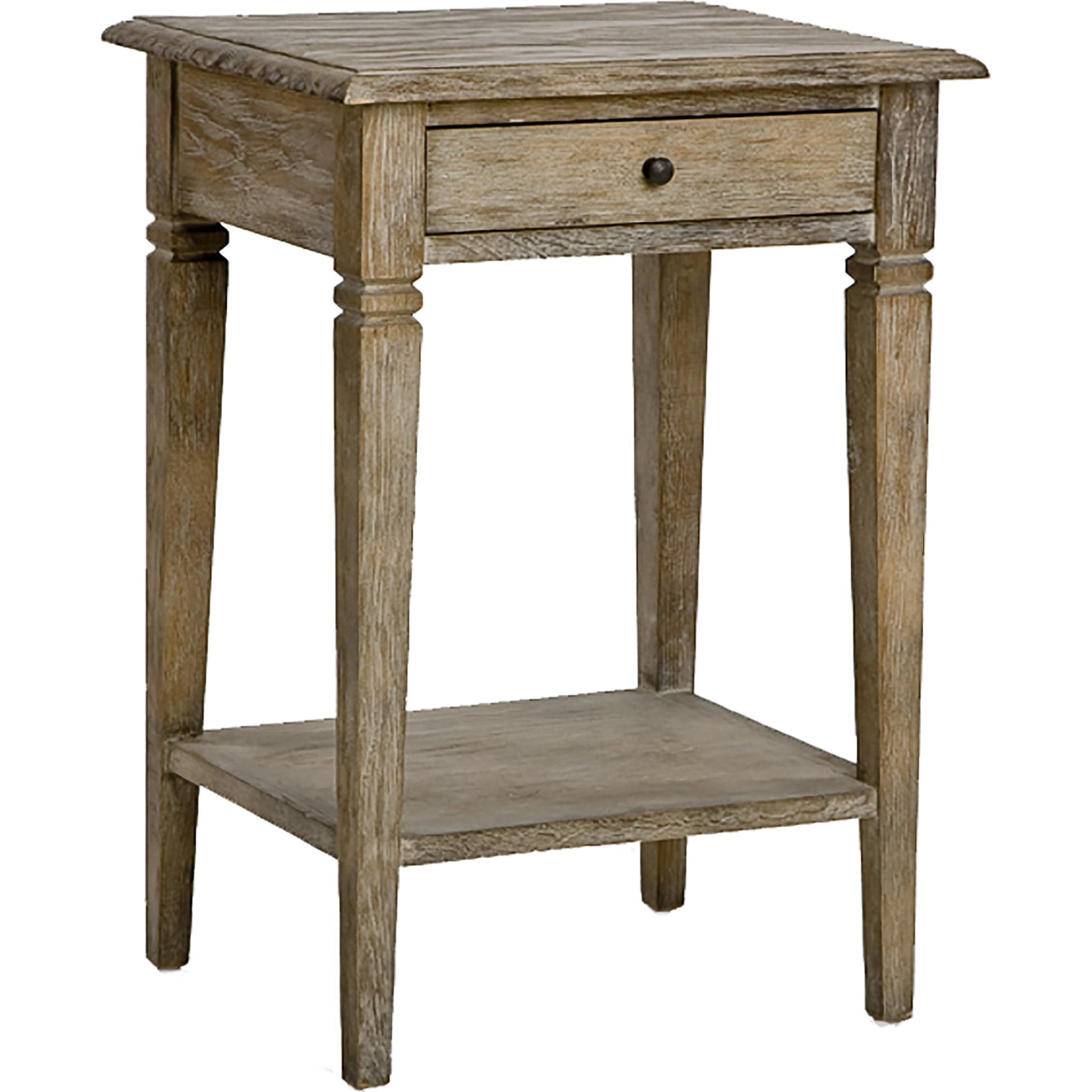 Claude End Table by Zentique in limed gray and oak. Made from oak in a cottage & farmhouse style.