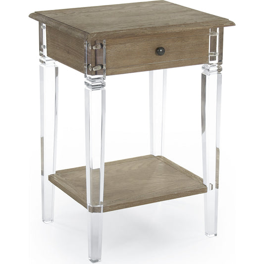 Claude Acrylic End Table by Zentique in limed gray and limed gray oak, acrylic. Made from limed grey oak, acrylic in a modern style.
