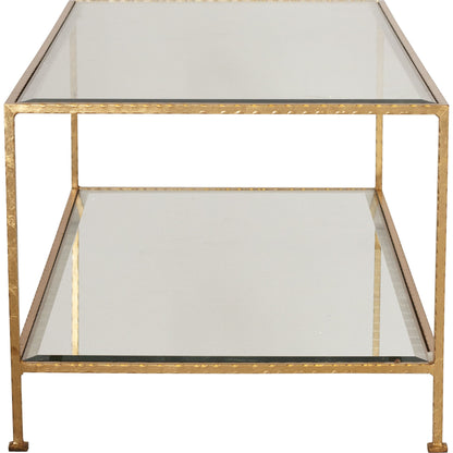 Taylor Hammered Coffee Table by Worlds Away in gold. Made from metal, glass in a transitional style.