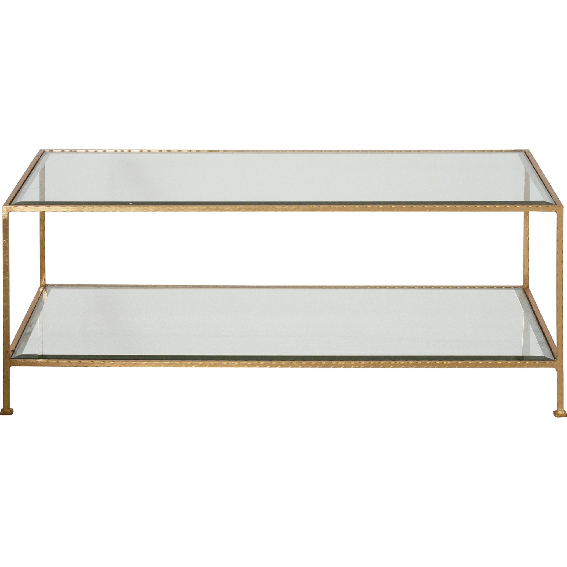 Taylor Hammered Coffee Table by Worlds Away in gold. Made from metal, glass in a transitional style.