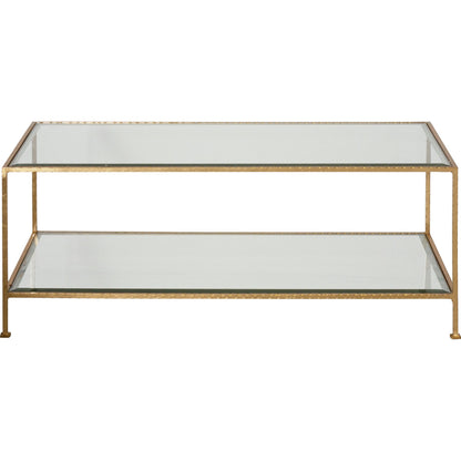 Taylor Hammered Coffee Table by Worlds Away in gold. Made from metal, glass in a transitional style.