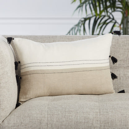 Taiga TGA01 Pillow by Jaipur Living in white, beige. Made from 100% linen in a rustic style.