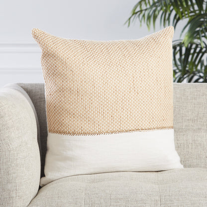 Taiga TGA11 Pillow by Jaipur Living in light tan, black. Made from 70% linen 15% cotton 15% viscose in a modern style.