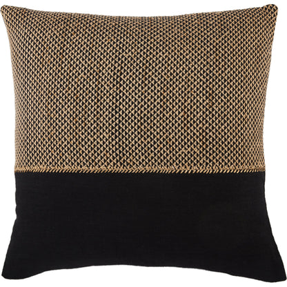 Taiga TGA11 Pillow by Jaipur Living in light tan, black. Made from 70% linen 15% cotton 15% viscose in a modern style.