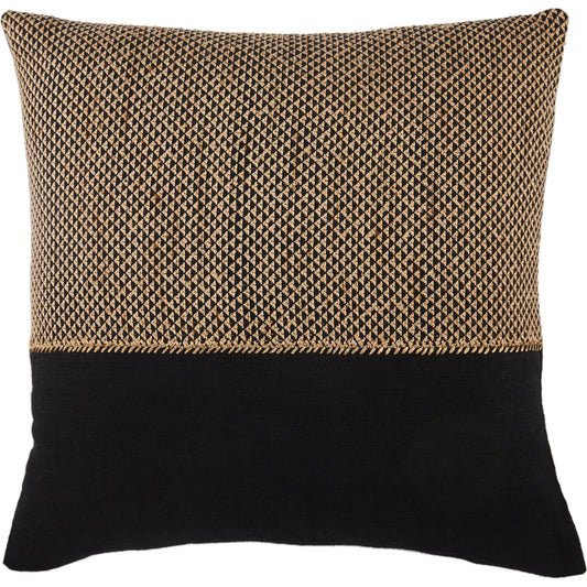 Taiga TGA11 Pillow by Jaipur Living in light tan, black. Made from 70% linen 15% cotton 15% viscose in a modern style.