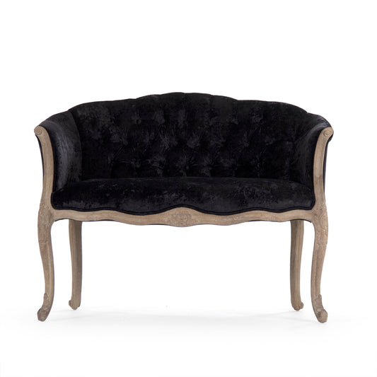 Aadi 2 Seater Chair by Zentique in crushed champagne velvet and limed gray oak. Made from limed grey oak in a traditional style.
