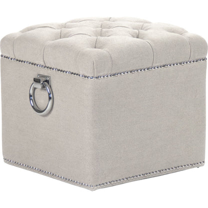Paol Stool by Zentique in light linen, cotton and oak. Made from oak in a traditional style.