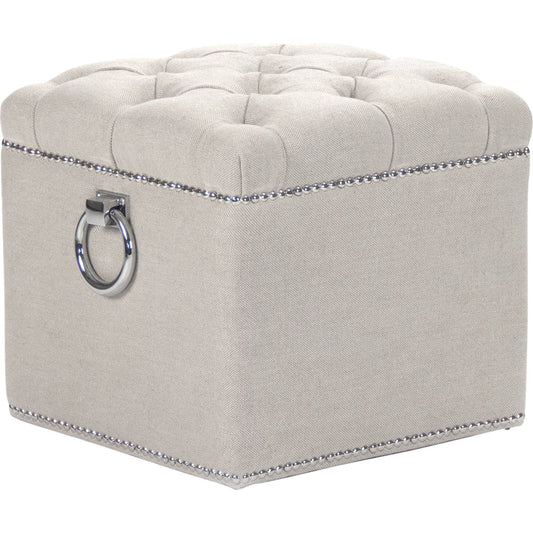 Paol Stool by Zentique in light linen, cotton and oak. Made from oak in a traditional style.