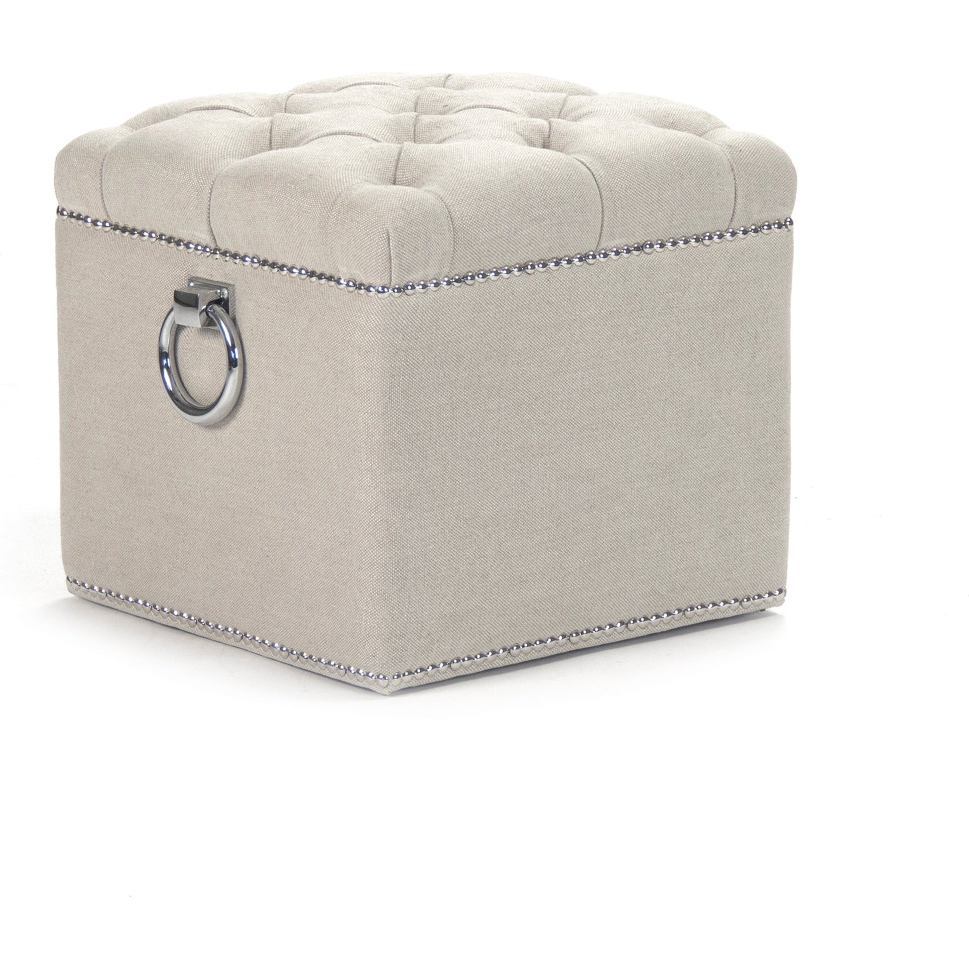Paol Stool by Zentique in light linen, cotton and oak. Made from oak in a traditional style.