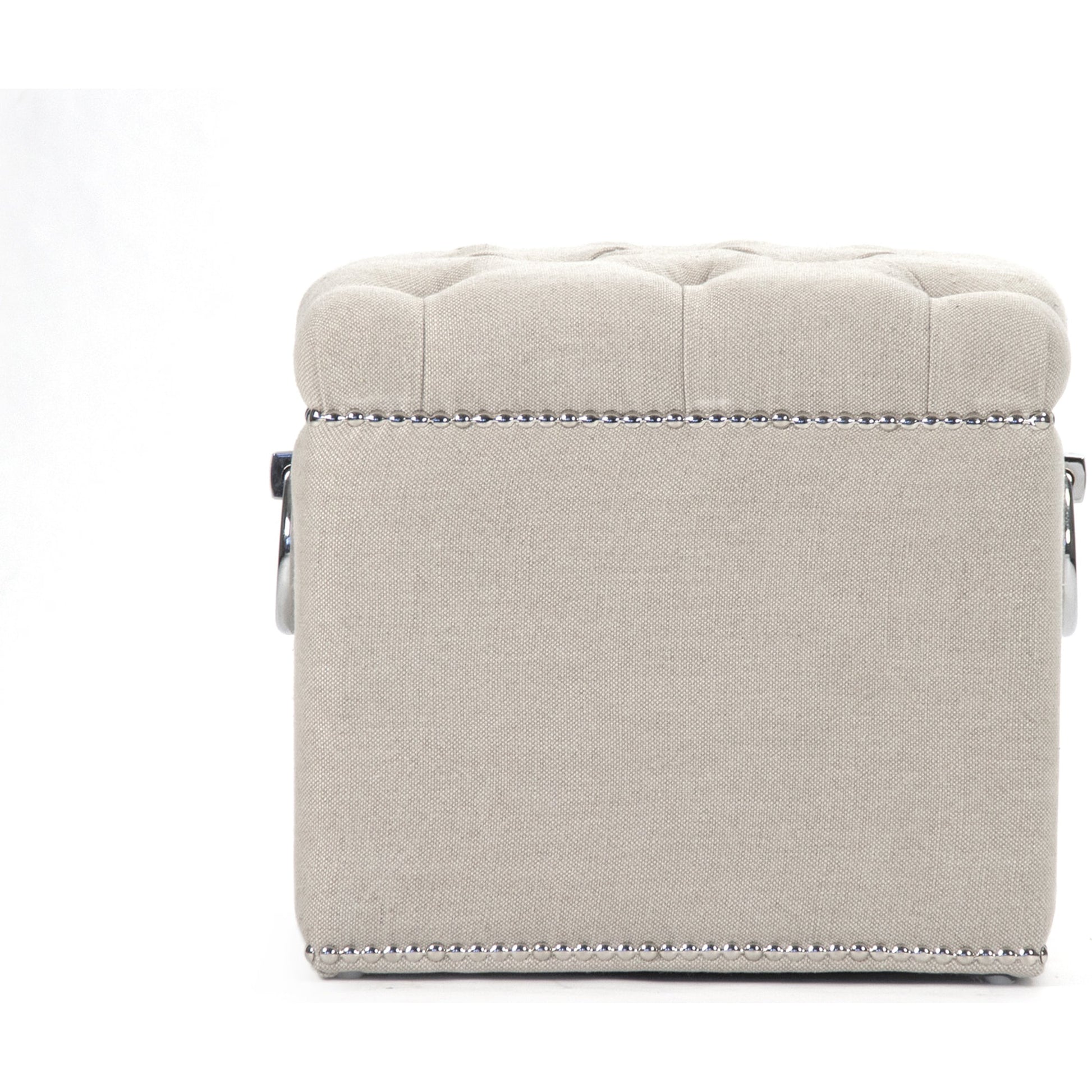 Paol Stool by Zentique in light linen, cotton and oak. Made from oak in a traditional style.