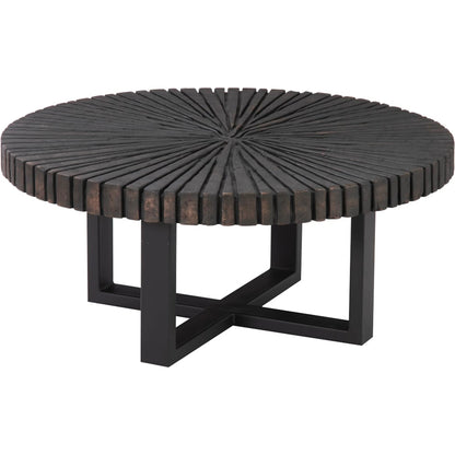 Chainsaw Round Coffee Table by Phillips Collection in black. Made from wood, chamcha wood, metal, iron in a modern style.
