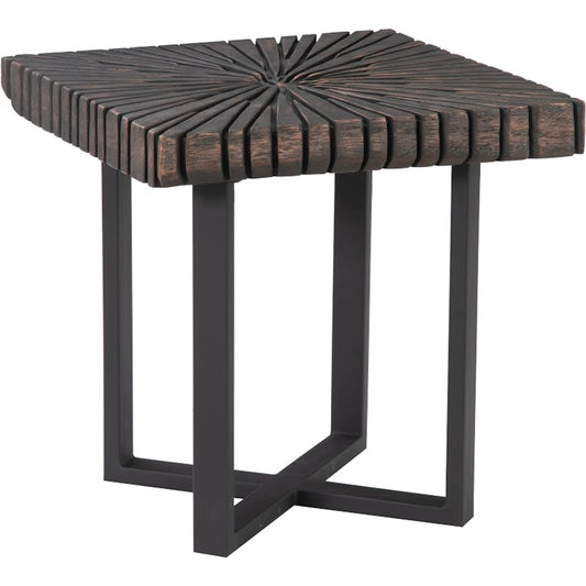 Chainsaw Side Table by Phillips Collection in black. Made from wood, chamcha wood, metal, iron in a modern style.