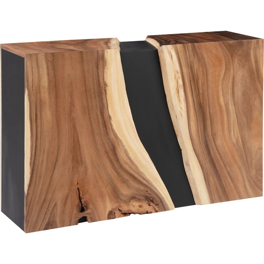 River Console Table by Phillips Collection in black, brown and natural, black. Made from wood, chamcha wood, metal, iron in a modern style.