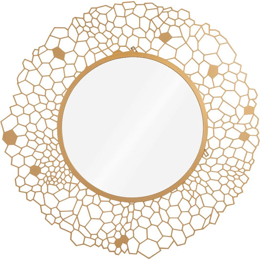Honeycomb Round Mirror by Phillips Collection in gold and brass. Made from metal glass in a modern style.
