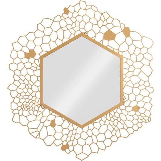 Honeycomb Hexagon Mirror by Phillips Collection in gold and brass. Made from metal glass in a modern style.