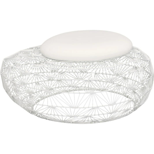 Wire Mesh Stone Stool with Cushion by Phillips Collection in white. Made from metal fabric in a modern style.