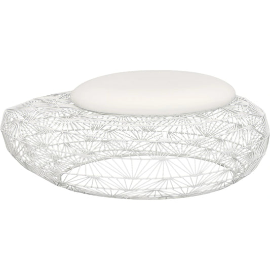 Wire Mesh Stone Stool with Cushion by Phillips Collection in white. Made from metal fabric in a modern style.